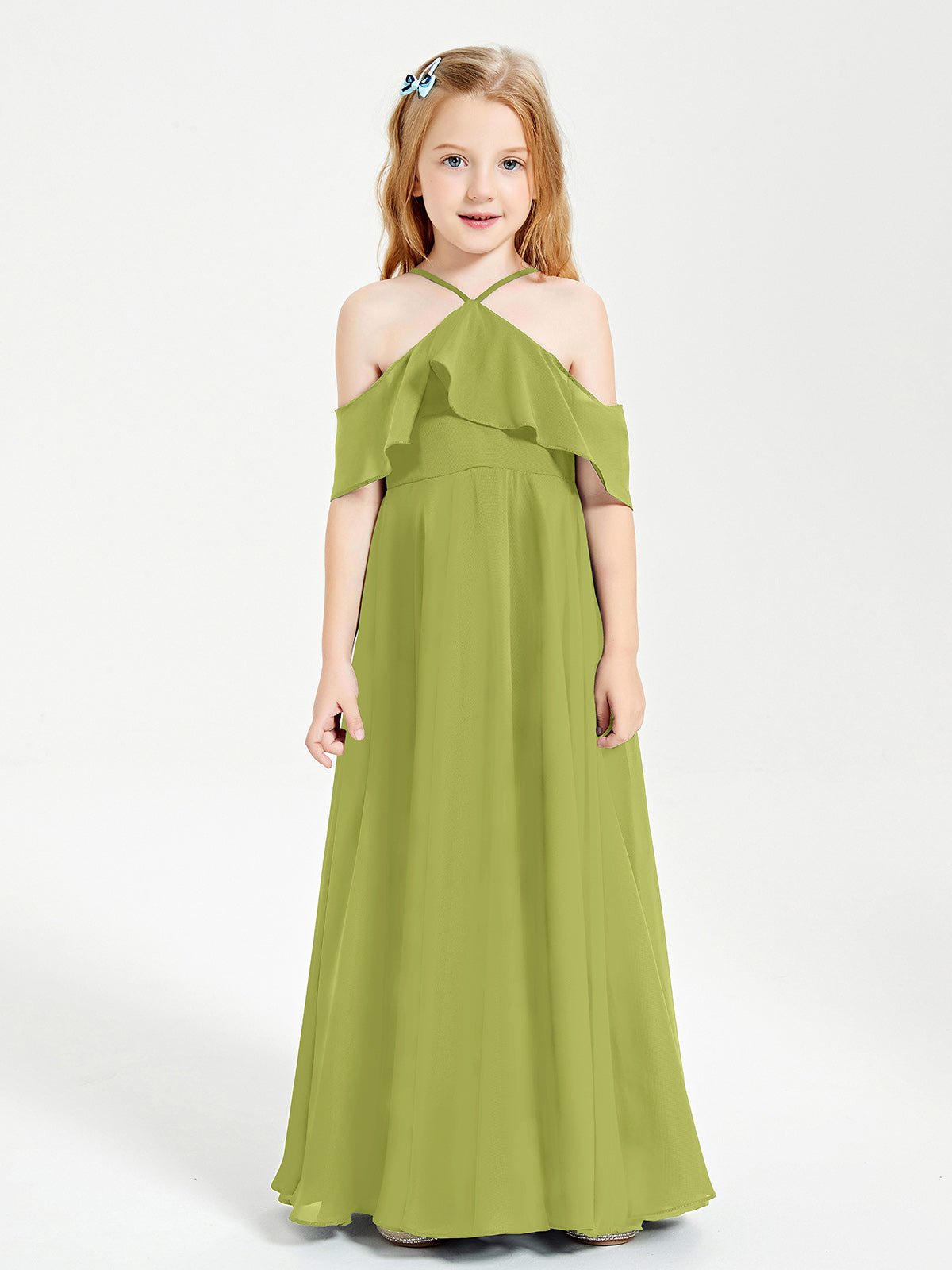 Off the Shoulder Long Junior Bridesmaid Dresses Clover